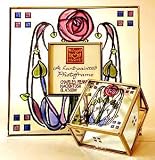 Decorative Hand Painted Glass Square Picture Frame in a Mackintosh Rose and Leaves Design.