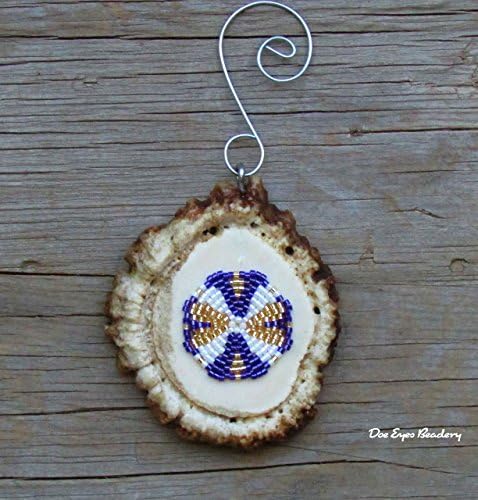 Ornament, Beaded Elk Antler Burr, Elk Antler Rosette, Purple and Gold Beaded Medallion