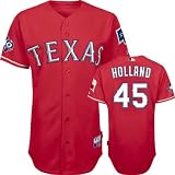 Derek Holland Jersey: Adult Majestic Alternate Scarlet Authentic Cool Base&Atilde;&cent;"&Acirc;&cent; Texas Rangers Jersey with 40th Anniversary Patch