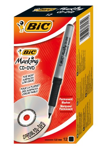 Bic Mark-It Permanent Marker, Fine Point, Black, 12 Markers