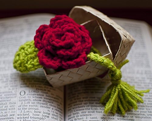 Ruby Red Rose Crochet Bookmark with Lauhala Gift Box