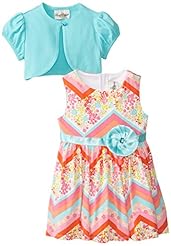 Girls Chevron Print Cotton/Polyester/Spandex   Dress With a Ribbon  and Ruffles