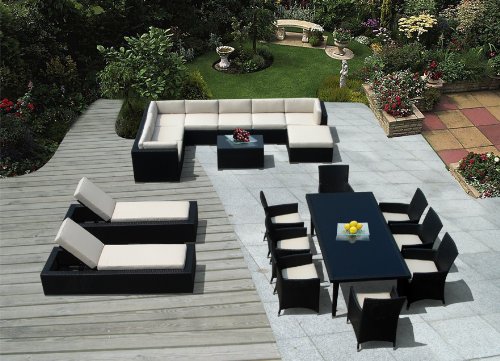 Genuine Amazing Ohana Outdoor Sectional Sofa - Dining and Chaise Lounge Wicker Patio Furniture Set (20 PC set) with Free Patio Cover product image