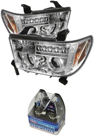 Carpart4u Toyota Tundra / Toyota Sequoia CCFL LED Projector Headlights & Koshin Platinum White Halogen Light Bulbs package