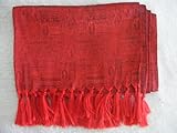 Women's 100% Thai Silk Scarf- Ruby Red Mosaic with Tassels