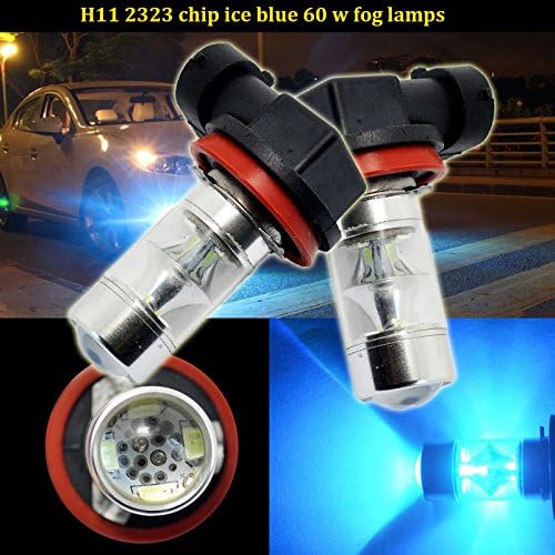 Ryglobal 2X H8 H11 60W 12-SMD 2323 High Power LED Fog Lights Super Bright 750LM 6000K Car Driving Bulbs 3 Color for Choose (Ice blue)