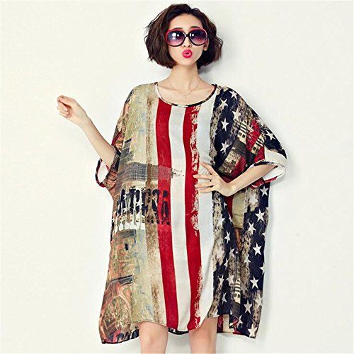 2016 summer Olympic Games American flag pattern chiffon sleeve loose dress Free size