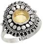 Sterling Silver Oxidized Ring w/ Beads & 8mm Cabochon Cut Natural Citrine Stone, 3/4" (19mm) wide, size 8