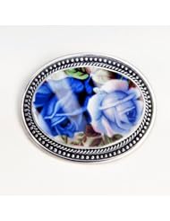 Broken China Jewelry Moonlight Roses Light Dark Blue Rose Sterling Pin/Pendant