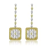 18k Two Tone Gold White and Yellow Square Drop Diamond Earrings (G-H, VS, 1.40 carat)
