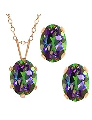 3.50 Ct Oval Green Mystic Topaz Gold Plated Silver Pendant Earrings Set