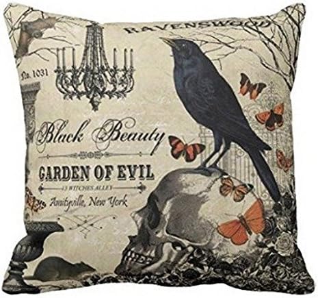 HLPPC Accent Pillows for Sofa Modern Vintage Halloween Crow and Skull Pillows Cove Pillow Protector 20 x 20 Inches