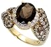 14k Yellow Gold Ring, 5/8 (16mm) wide, w/ 1.83 Carats Round Brilliant Diamonds & 2.45 Carats (10x8mm) Oval Cut Smoky Quartz Stone