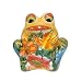 Birds on Flowers Mexican Folk Art Yellow Frog Planter, 10