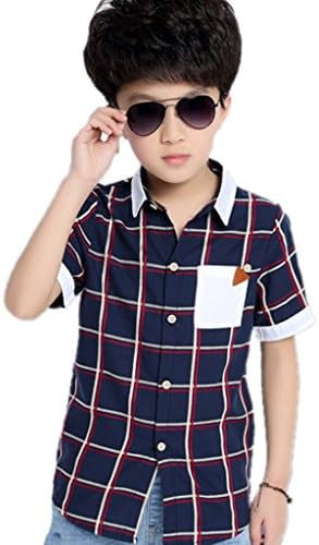 ASL Boy's Lattice Button Short Sleeve T-Shirt Tee Polo Shirt 6-7T blue