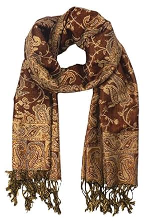 Peach Couture Elegant Reversible Paisley Pashmina Shawl Wrap (Brown) at Amazon Womenâs Clothing 