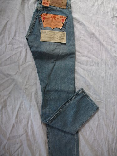 Levis Jeans 501; W26 L32, hellblau, used look