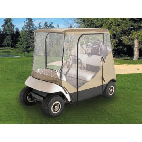 Best Price WATERPROOF SUPERIOR BEIGE AND TRANSPARENT GOLF CART COVER COVERS ENCLOSURE CLUB CAR, EZGO, YAMAHA, FITS MOST TWO-PERSON