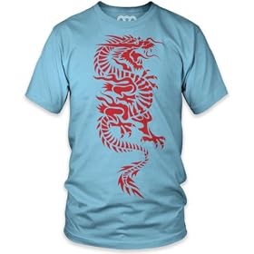 Red Tribal Dragon Fine Jersey T-Shirt, Aqua, S