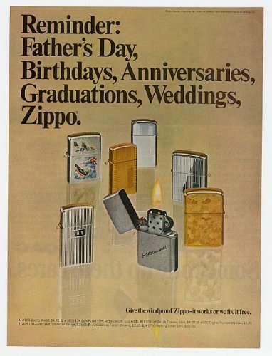 1969 Zippo Lighters Reminder Print Ad (4878)