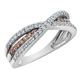 White and Champagne Diamond Cocktail Ring 1/2 Carat (ctw) in 10K White Gold
