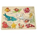 PUZZLE m. GRIFFE STECKPUZZLE 10 tlg TIERE MEER HOLZ