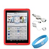 Silicone Skin Red Case for Apple iPad + Retractable USB Data Cable + Wristband