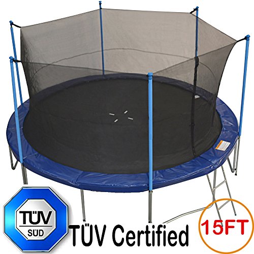 TÜV Approved Zupapa® 15FT 14FT 12FT Trampoline with Ladder & Pole and Enclosure net & Safety Pad