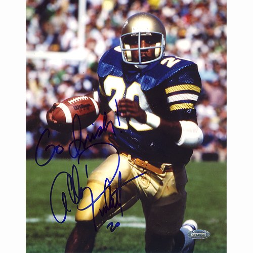 Steiner Sports NCAA Allen Pinkett ND Blue Jersey Run Autographed 8-by-10-Inch Photograph with 