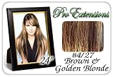 Pro Extensions 24″ X 39″ #4/27 Chocolate Brown w/ Golden Blonde Highlights 100% Clip on in Human Hair Extensions