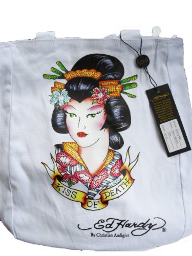 Ed Hardy Shopper GEISHA wei&szlig;, STRASS, 34x36x4 cm