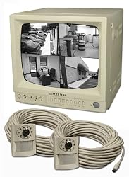 SECURITY LABS SLM424B Refurbished BandW Quad Observation System with 2 Outdoor Cameras and 12-Inch Monitor