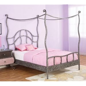 Full Size Canopy Bed w/ Frame in Textured Pewter Finish - Parisian Collection