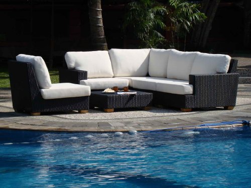 New Luxurious 5 Piece Antique Honey Color Wicker Sectional Sofa Set - 2 Loveseats, 1 Corner piece, 1 Armless Chair and 1 Coffee Table / Ottoman [RM5]