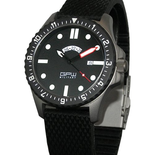 German Military Titanium Watch. GPW GMT Red Minute Hand. Sapphire