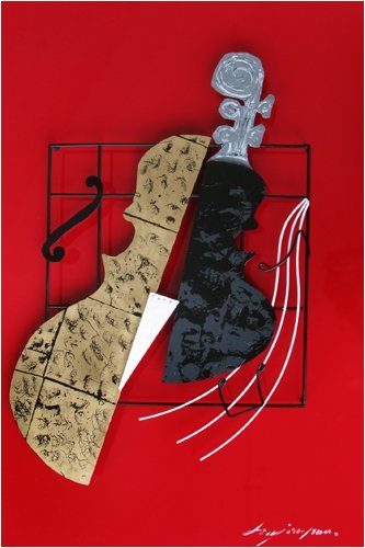 Abstract Wall Décor Art Modern Hand Painted Metal on Wood Size: 24''x35''x3''