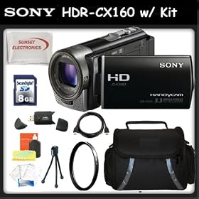Sony HDR-CX160 HD Flash Memory Camcorder (Black) w/ SSE Gift Package Includes: 8GB SDHC Memory Card, High Speed SD Card Reader, Gold Plated HDMI Cable, UV Filter, Carrying Case, Starters Kit & Microfiber Cleaning Cloth