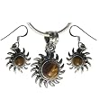 Silver Jewellery Ring And Pendant Sets Sterling Silver With Tiger's eye Gemstones 18 Grams
