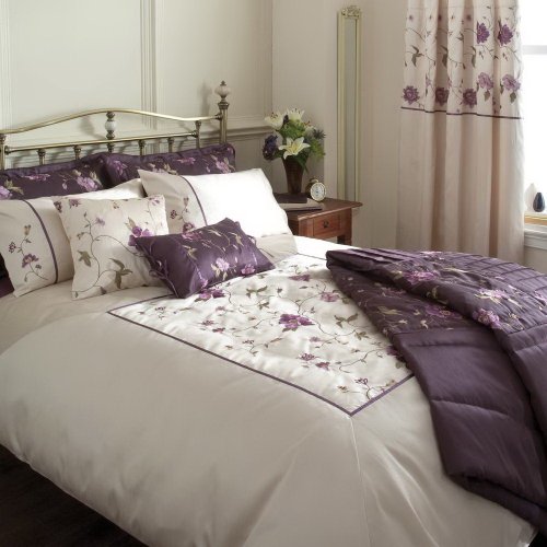 Victoriana Cream Mauve Embroidered SuperKing Duvet Quilt Cover Catherine Lansfield