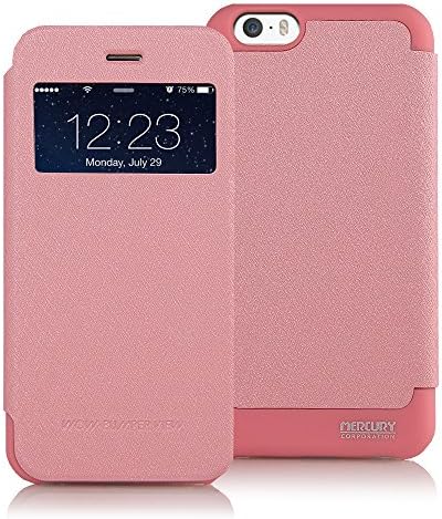 iphone 5S 5 Case, Goospery® Wow Bumper [Window] View Case [PU Leather] iPhone 5/5S Jelly View Cover Case by Mercury [Pink]