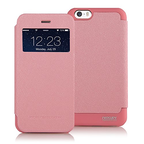 iphone 5S 5 Case, Goospery® Wow Bumper [Window] View Case [PU Leather] iPhone 5/5S Jelly View Cover Case by Mercury [Pink]