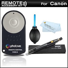 Photive RC-6 Wireless Shutter Release Remote Control For Canon Digital Rebel T3i, T2i, T1i, XT, Xti, 5D, 7D DSLR (Canon RC-5 &amp; RC-6 Replacement) + Lens Pen Cleaning Kit + Air Blower + MicroFiber Cleaning Cloth: Camera &amp; Photo