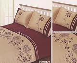 Double Bed Luxury Embroidered Floral Duvet Cover Set Baroque Red & Natural