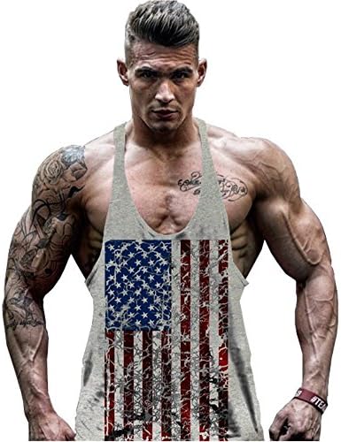 Men's USA American Flag Brawn Tough Guy Retro Sleeveless Cotton Vest Tank Top