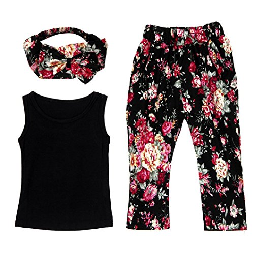DaySeventh Girls Sleeveless Shirt/Tops + Floral Pants + Hair Band Set Clothes