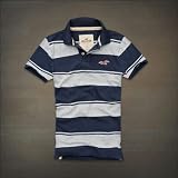 Hollister Co. ホリスター メンズ 半袖 ポロシャツ [ライトネイビーxグレー/ボーダー] 並行輸入品