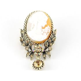 Collectible Cameo Topaz Brown Rhinestone Brooch Pin