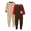 Toddler Boys' Just One Year Fleece Puppy Blanket Sleeper - Brown/Red