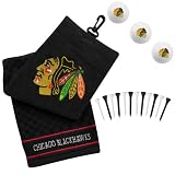 NHL Chicago Blackhawks Embroidered Golf Towel, Golf Balls & Multicolored Tees Gift Set - Black