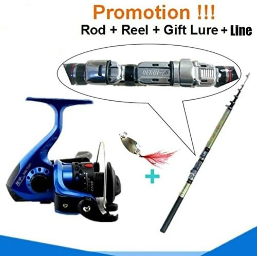 1.8m/2.4m/3.0m Fishing Rod + Fishing Reel + Line + Lure +Rod Bag / Set ,Carp Fishing Combo Fly Winter Ice Spinning Fish Tackle Set (Blue, 2.4m)